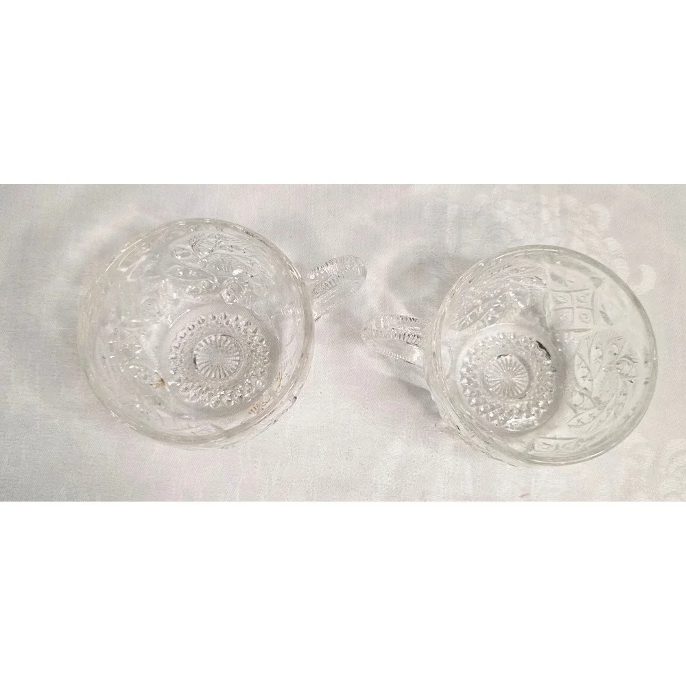 Vintage Pressed Glass Punch Cups Set of 2 Diamond Starburst Pattern Clear Glass